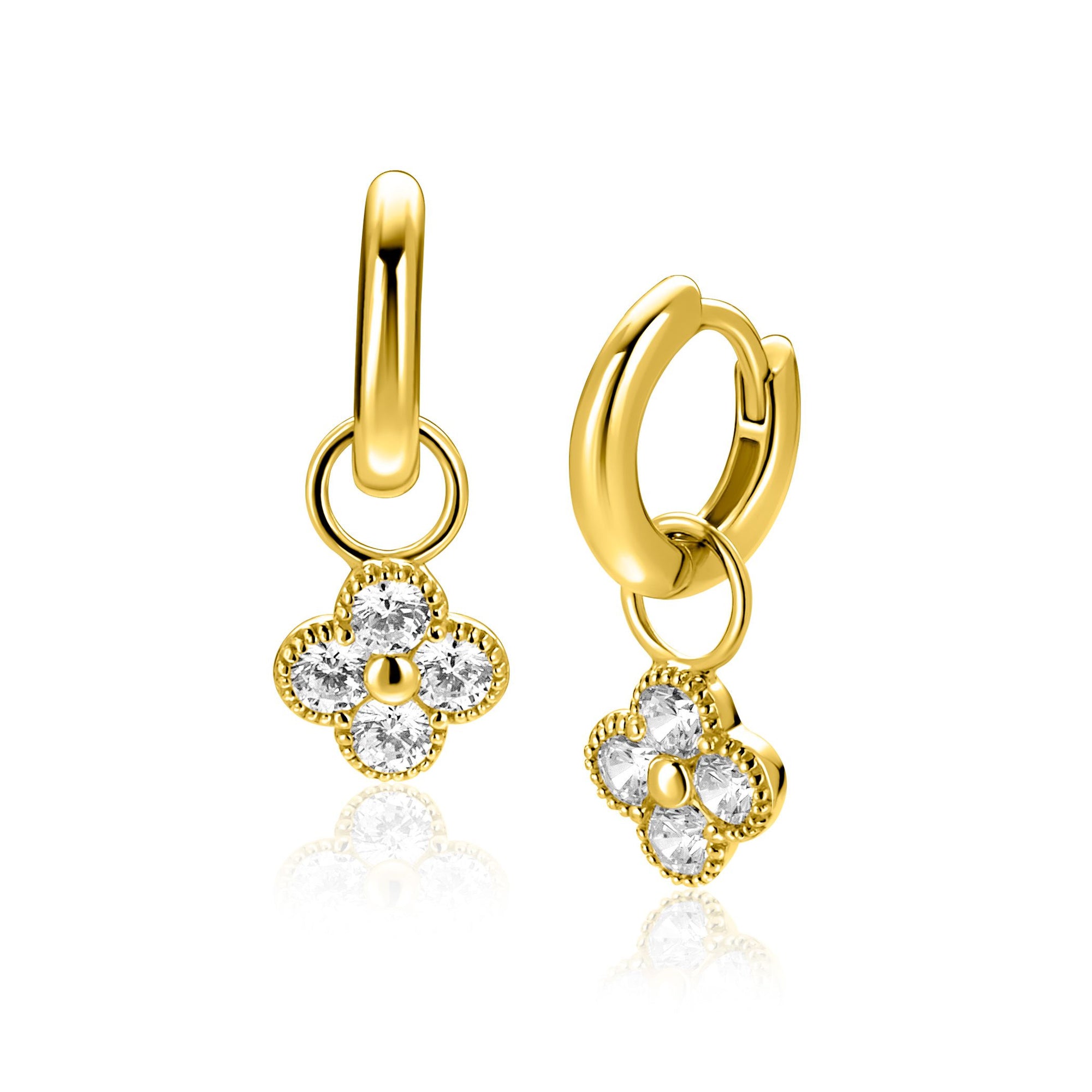 ZINZI gold plated zilveren oorbedels klavertje 8mm ZICH2735Y (zonder oorringen) - PansiteNederland.nl