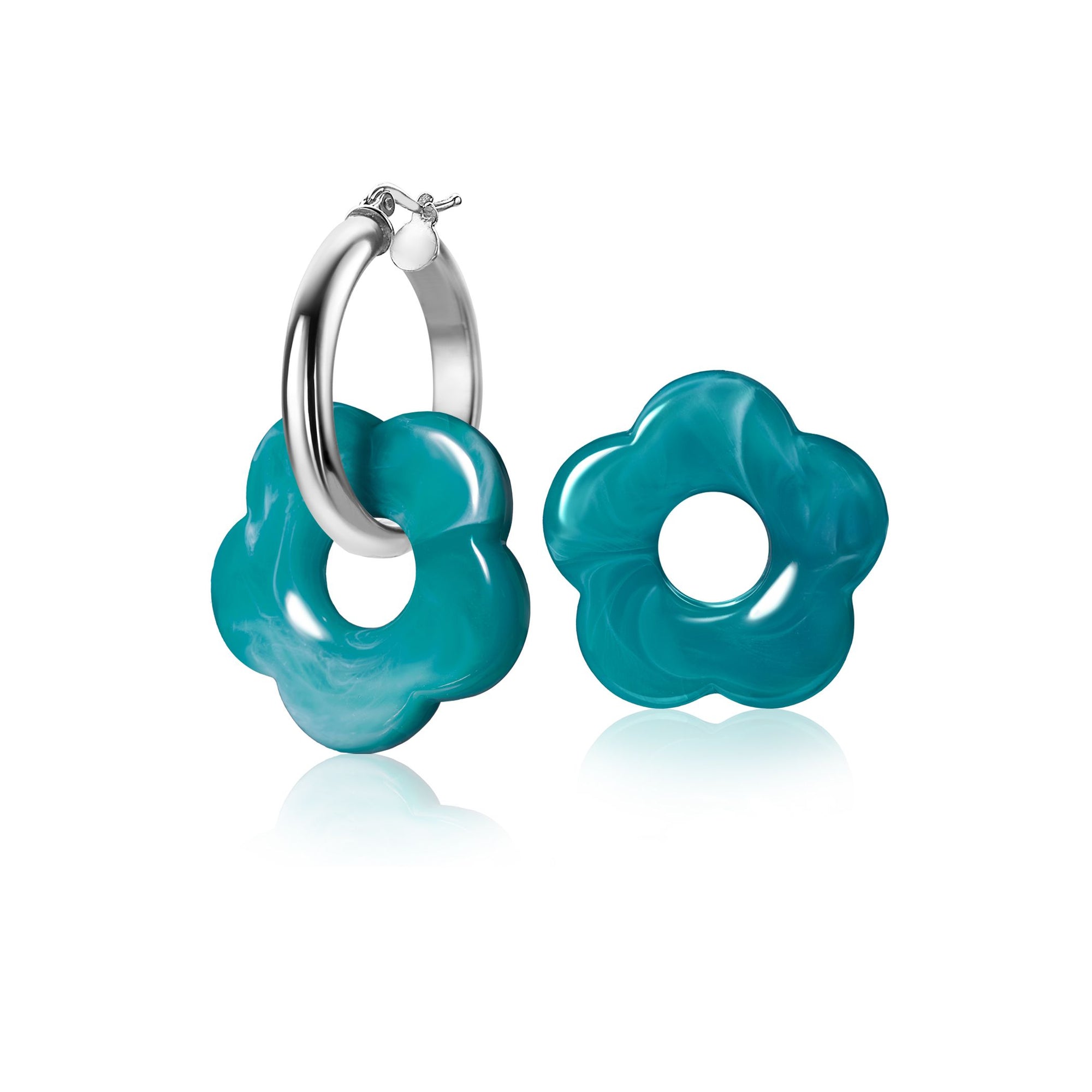 ZINZI oorbedels bloem turquoise kunststof 26mm ZICH2720T - PansiteNederland.nl
