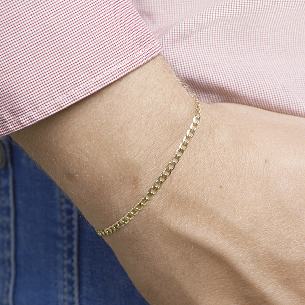 Armband gourmette wijd 6 zijdes geslepen 3,3 mm massief 9K geel