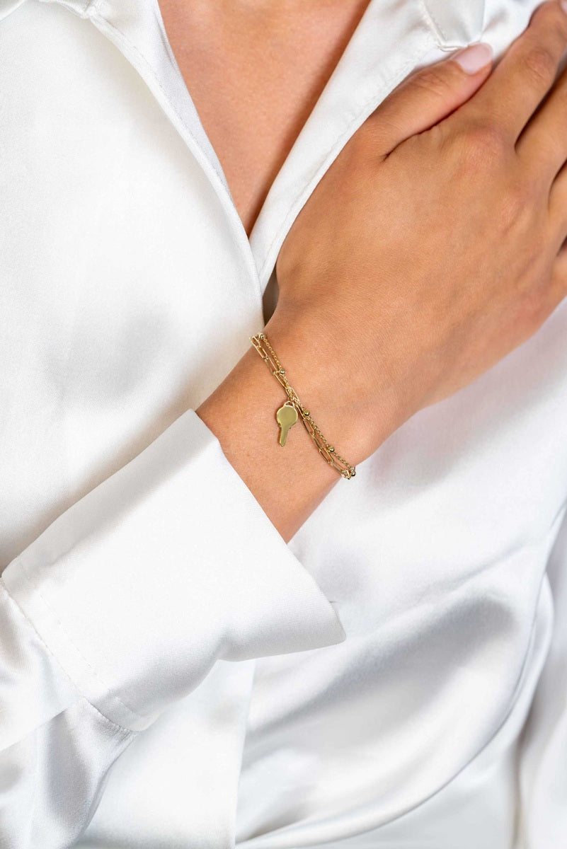 ZINZI gold plated zilveren multi-look armband met glanzende sleutel als bedel ZIA2357 - PansiteNederland.nl