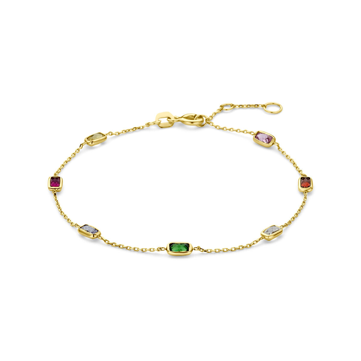 Armband gekleurd zirkonia 9K geelgoud 16,5 - 17,5 - 18,5 cm