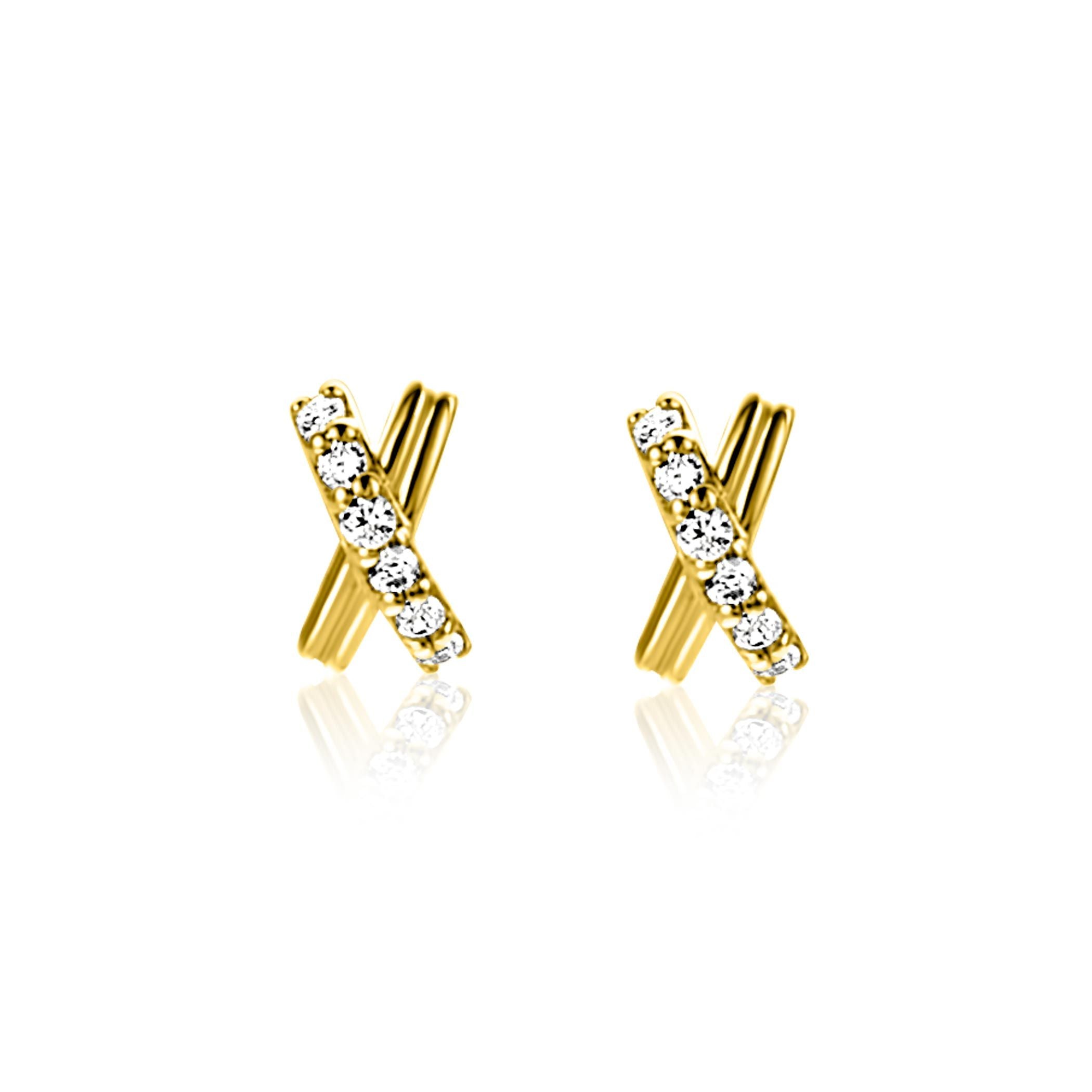 ZINZI 14K Gouden Oorknoppen met Witte Zirkonia ZGO549 oorbellen