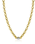 ZINZI gold plated zilveren schakel ketting met een ronde schakel bezet met witte zirkonia's 6mm breed 45cm ZIC2664