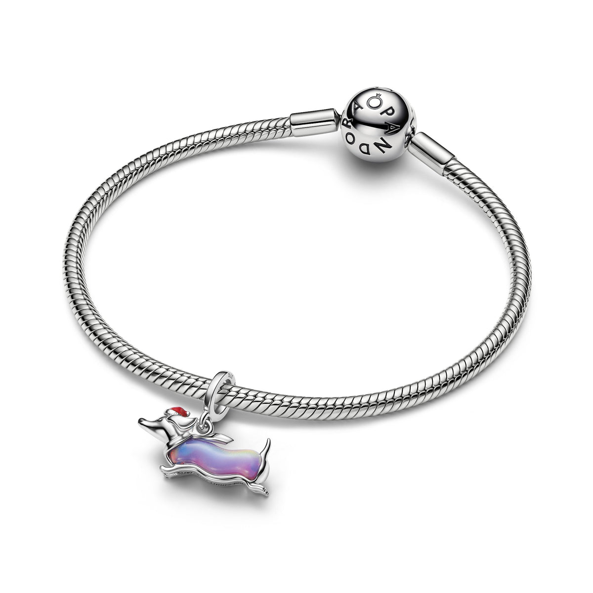 Pandora Kerst Teckel Hangende Bedel platinaverguld