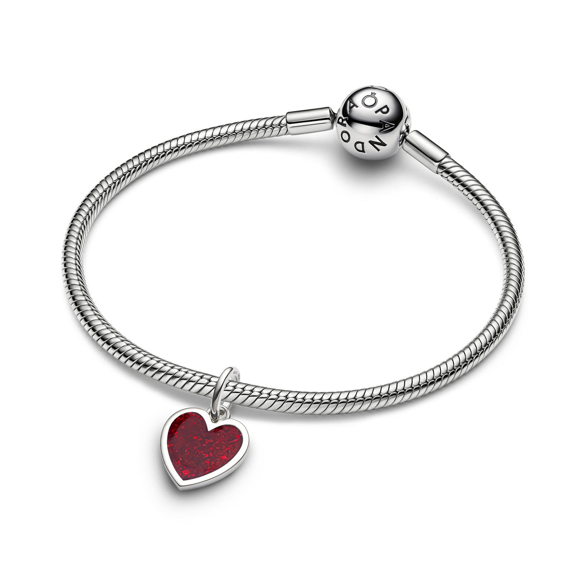 Pandora Graveerbaar Rood Hart Hangende Bedel platinaverguld