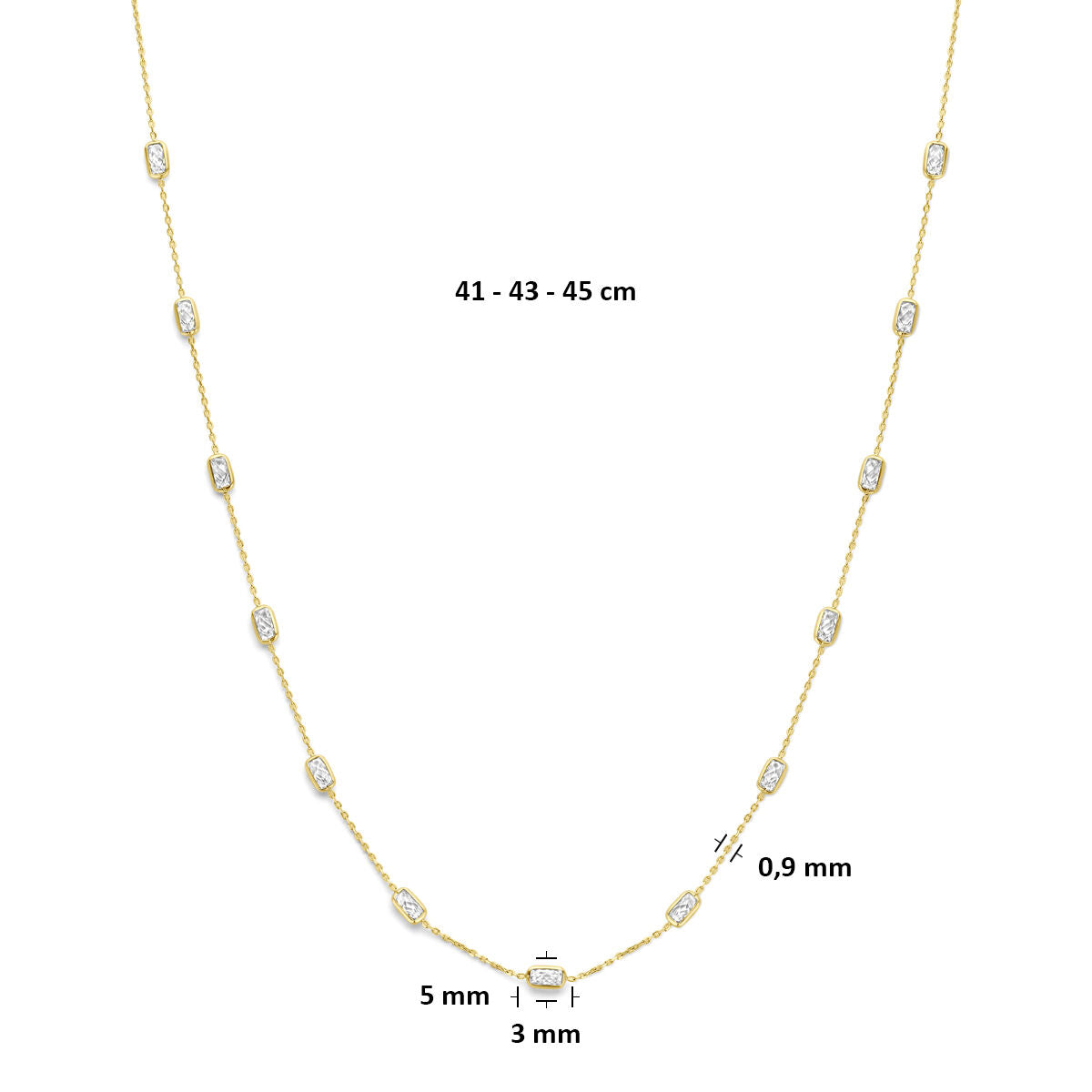 Collier zirkonia 9K geelgoud 41 - 43 - 45 cm emerald