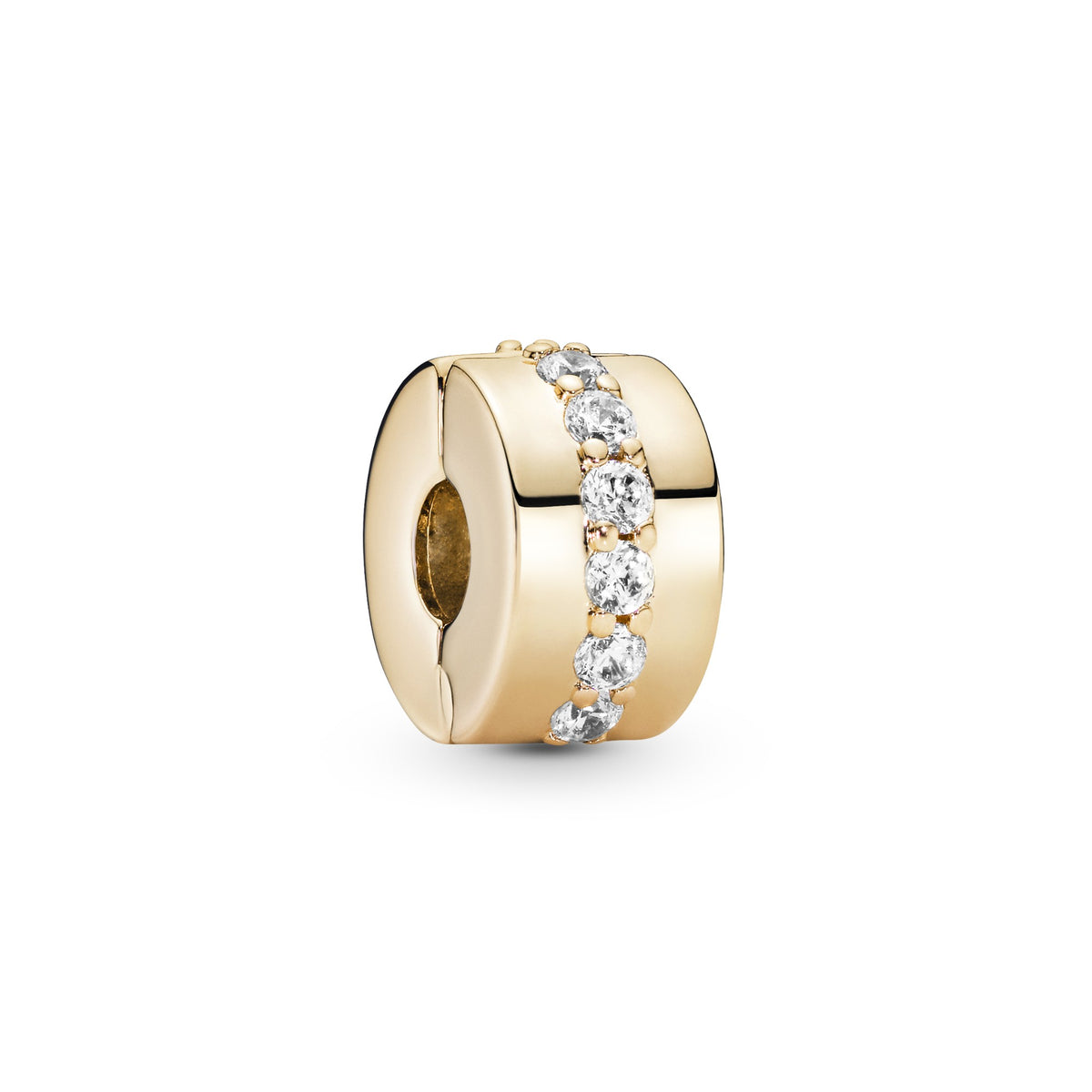 Pandora Clear Sparkling Row Clip Bedel 14 karaat goud