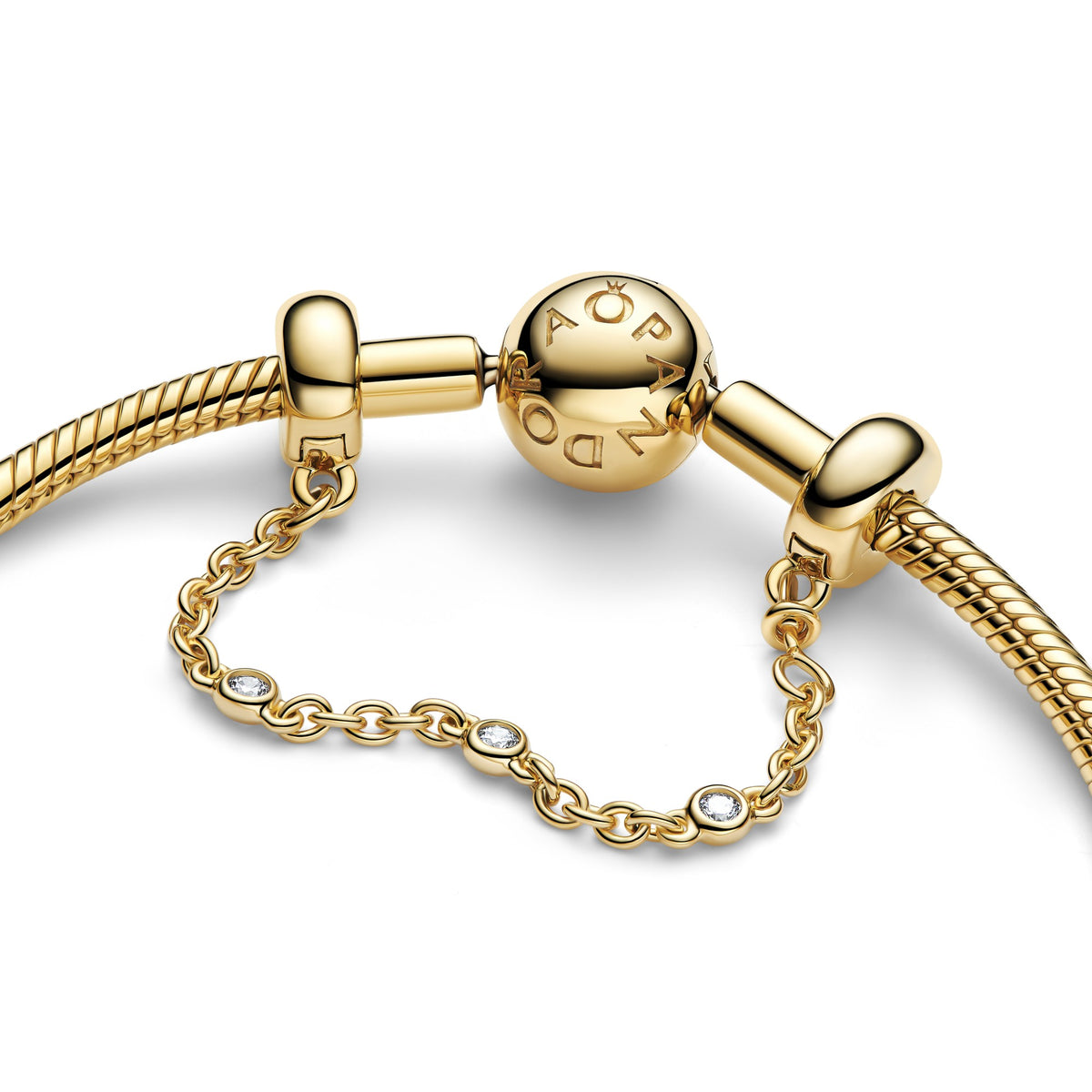 Pandora Veiligheidsketting met drie heldere stenen goudverguld 763515C01