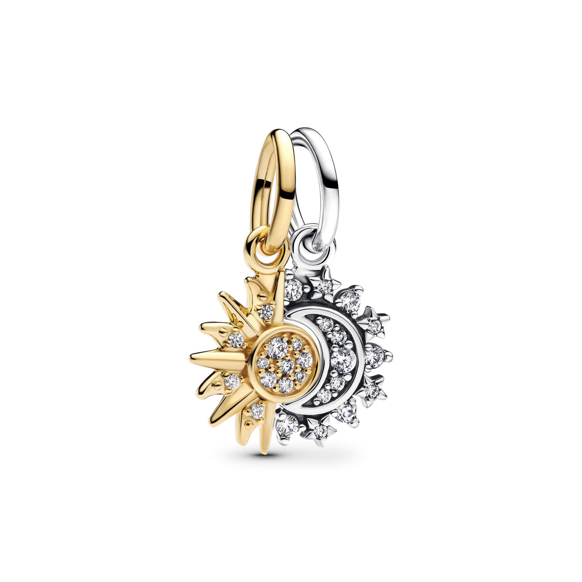 Pandora Deelbare hangende bedel met zon en maan bicolor zilver en goudverguld