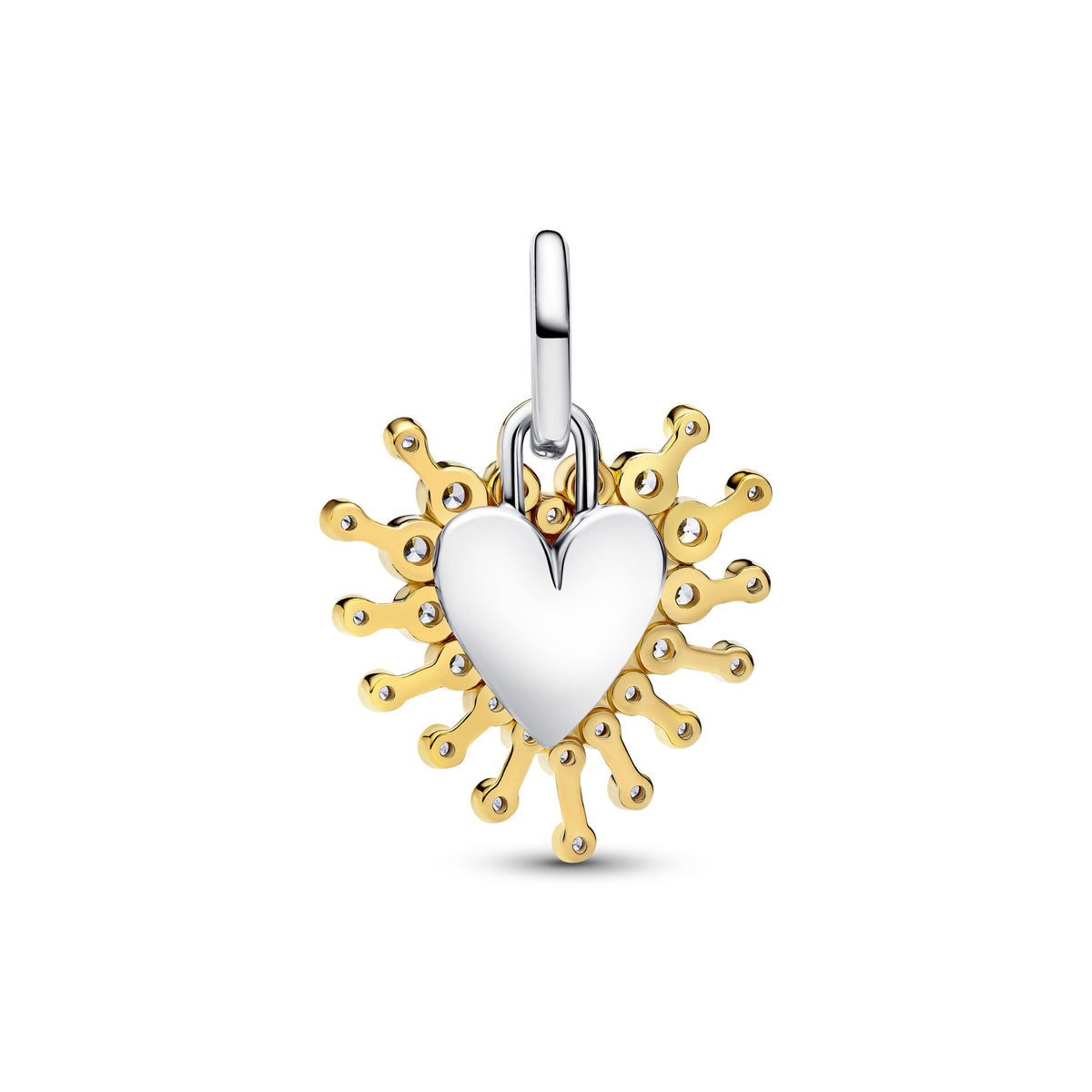 Pandora Stralend hart dubbele hangende bedel bicolor zilver en goudverguld 764141C01