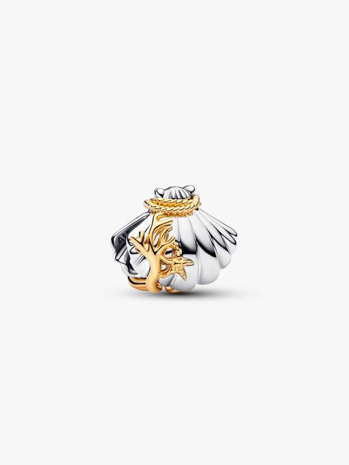 Pandora Disney Prinsessen Ariel Schelp Lab-grown Diamant Tweekleurige Bedel bicolor zilver en goudverguld 764403C01