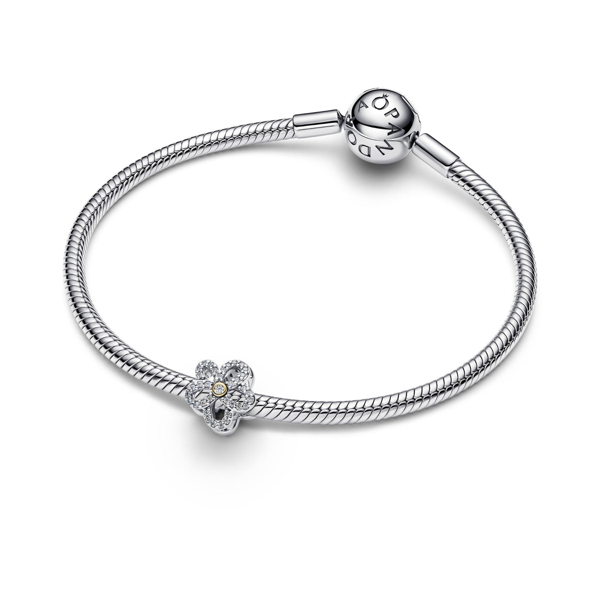 Pandora Pavé Bloem Opengewerkte Bedel bicolor zilver en goudverguld 764480C01