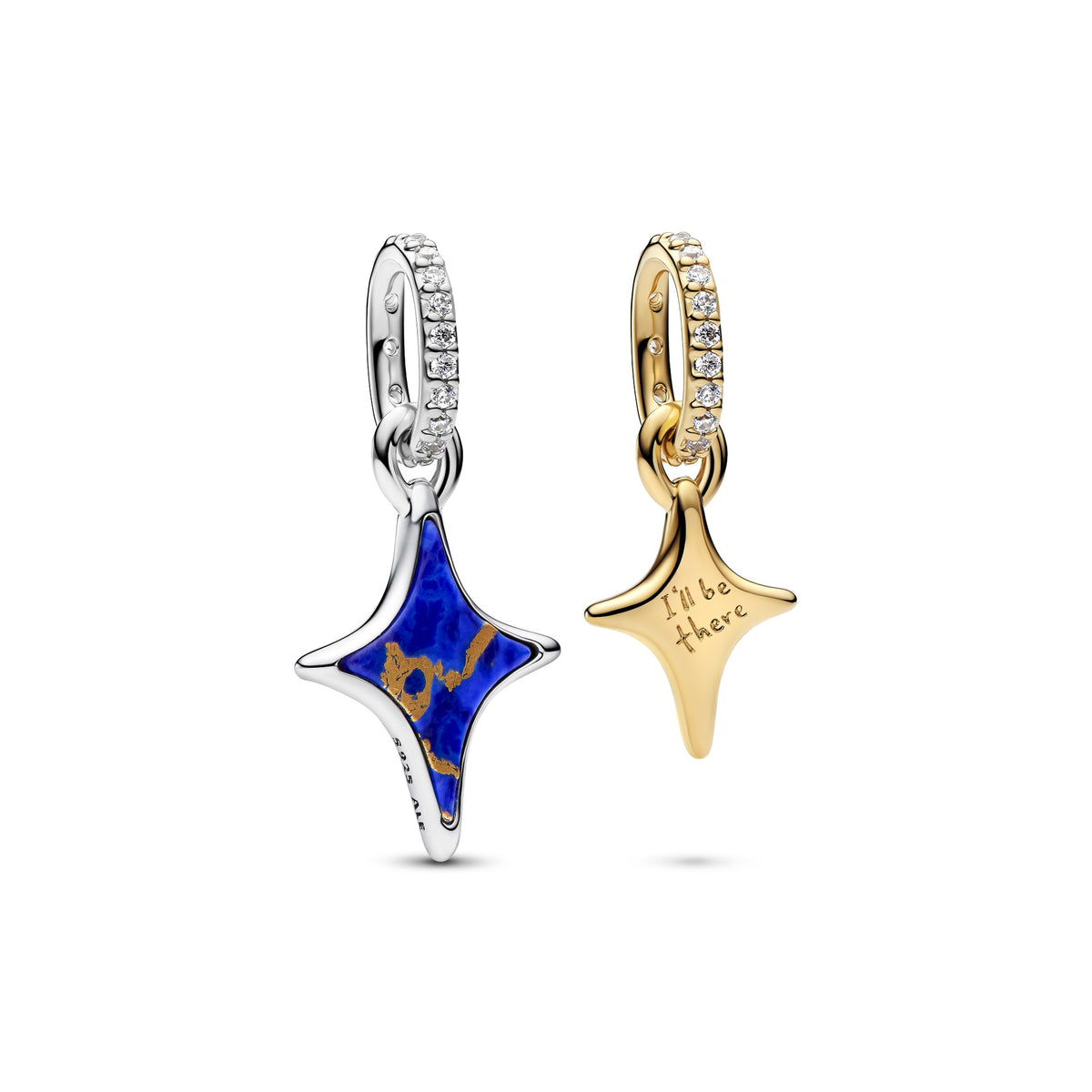 Pandora Splitsbare Sterren Dubbele Hangende Bedel bicolor zilver en goudverguld