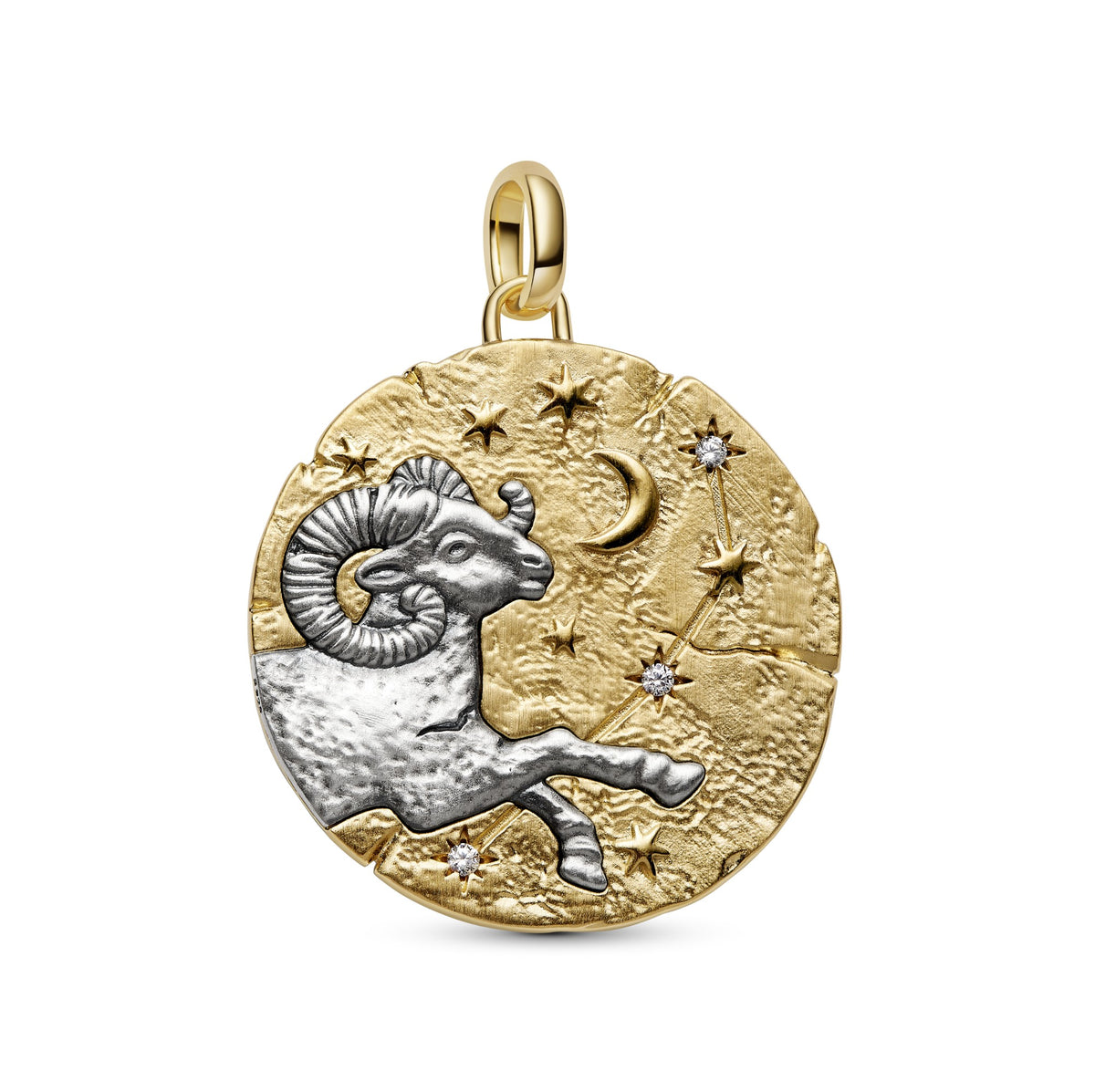Pandora Ram Dierenriem Oversized Medaillonbedel bicolor zilver en goudverguld