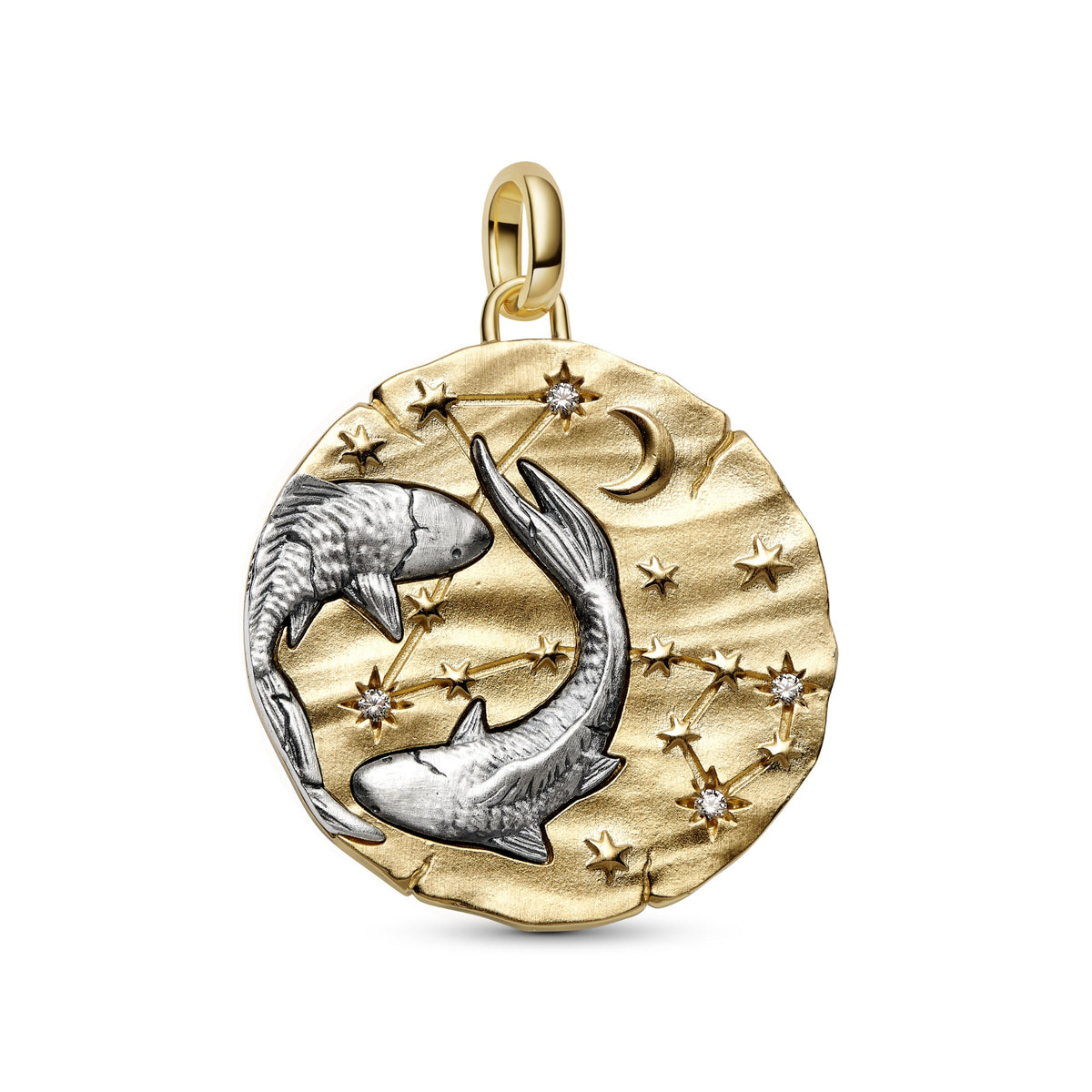 Pandora Vissen Dierenriem Oversized Medaillonbedel bicolor zilver en goudverguld