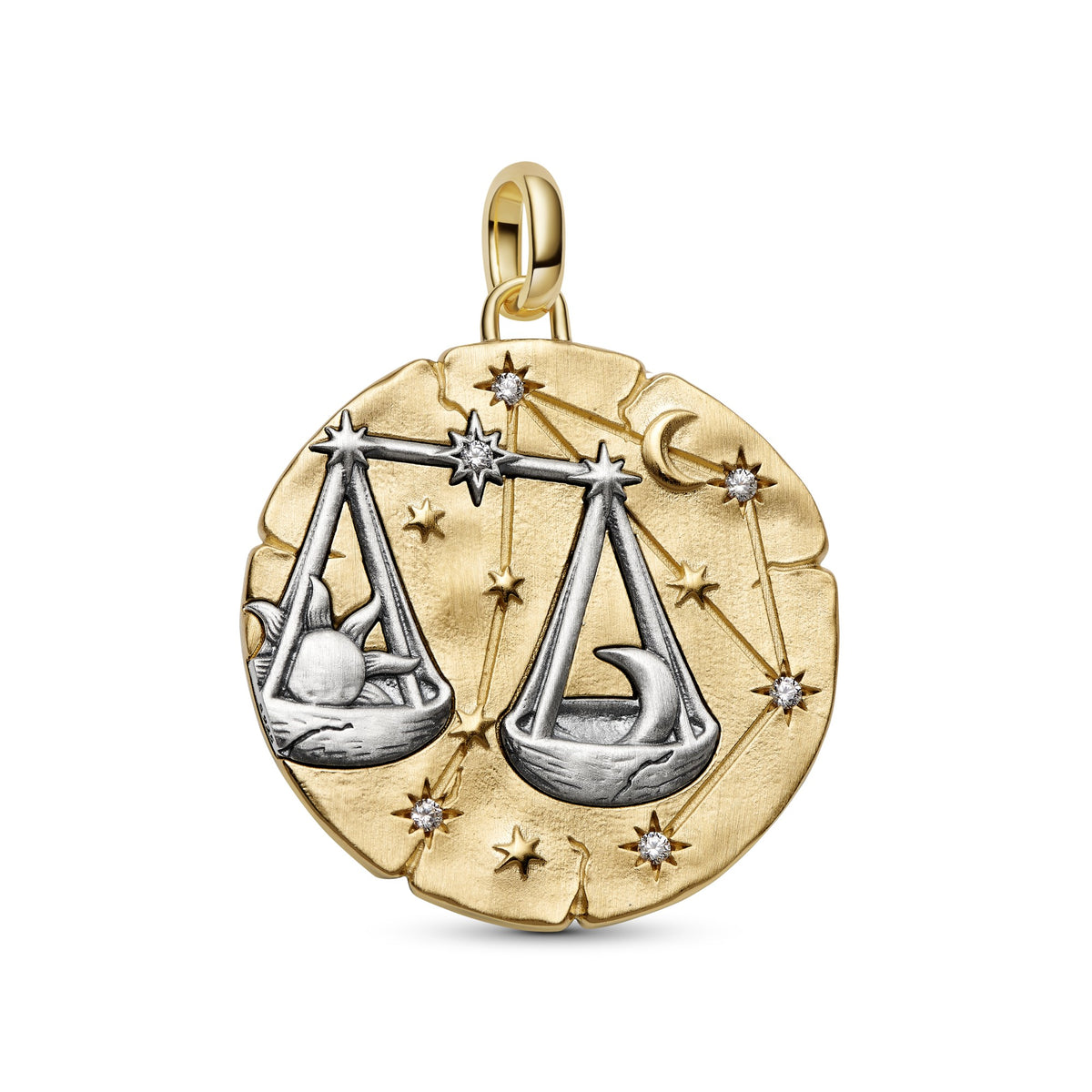 Pandora Weegschaal Dierenriem Oversized Medaillonbedel bicolor zilver en goudverguld