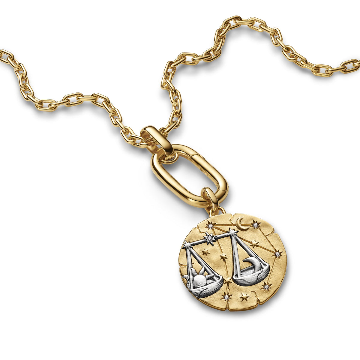 Pandora Weegschaal Dierenriem Oversized Medaillonbedel bicolor zilver en goudverguld 765006C01