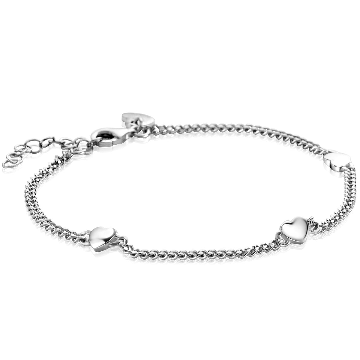 ZINZI zilveren gourmet armband met drie glanzende hartjes 17-20cm ZIA2408 - PansiteNederland.nl