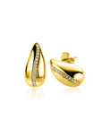 ZINZI gold plated zilveren oorstekers in druppelvorm met golvende rij witte zirkonia's 17mm ZIO2707Y - PansiteNederland.nl