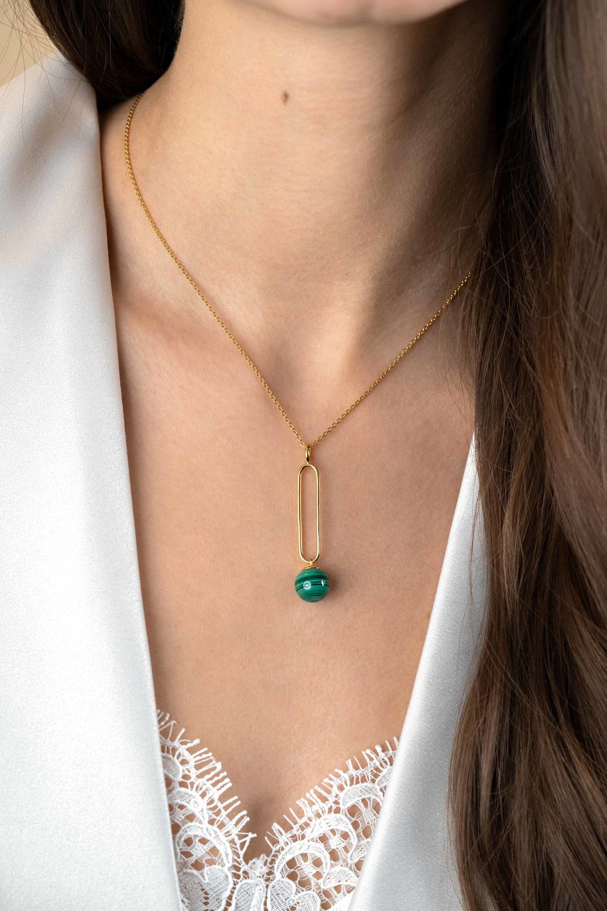 ZINZI Verguld Zilveren Ketting met Groene Malachiet ZIC2420