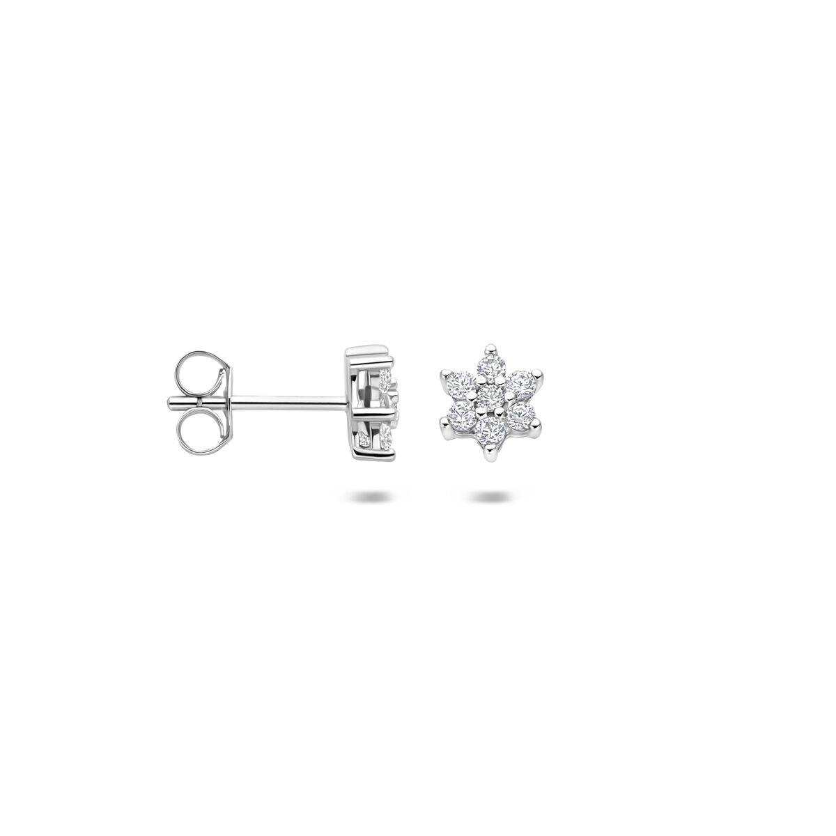 Oorbellen ster zirkonia halo 6 mm zilver
