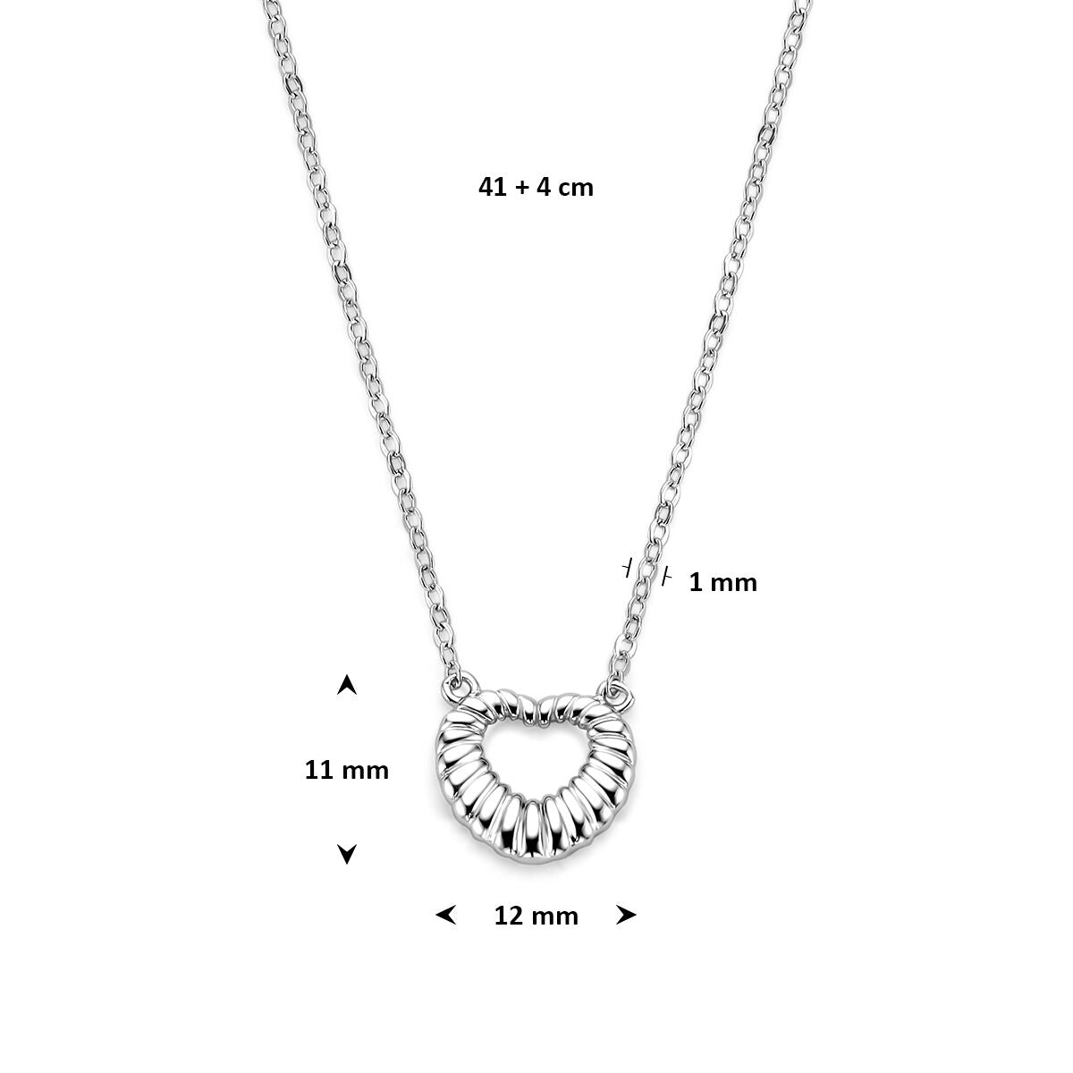 Collier hartje 41 + 4 cm zilver gerhodineerd
