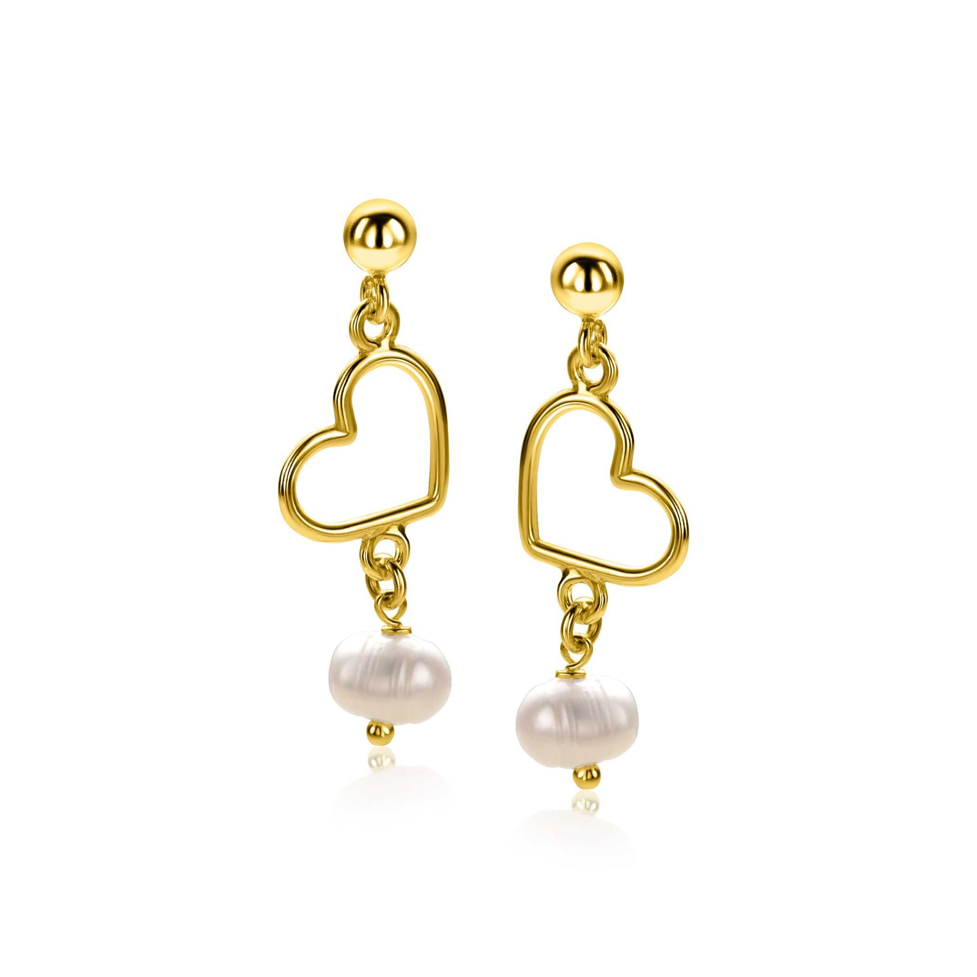 ZINZI gold plated zilveren oorstekers met open hartje en bungelend witte zoetwaterparel 30mm ZIO2642 - PansiteNederland.nl