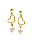 ZINZI gold plated zilveren oorstekers met open hartje en bungelend witte zoetwaterparel 30mm ZIO2642 - PansiteNederland.nl