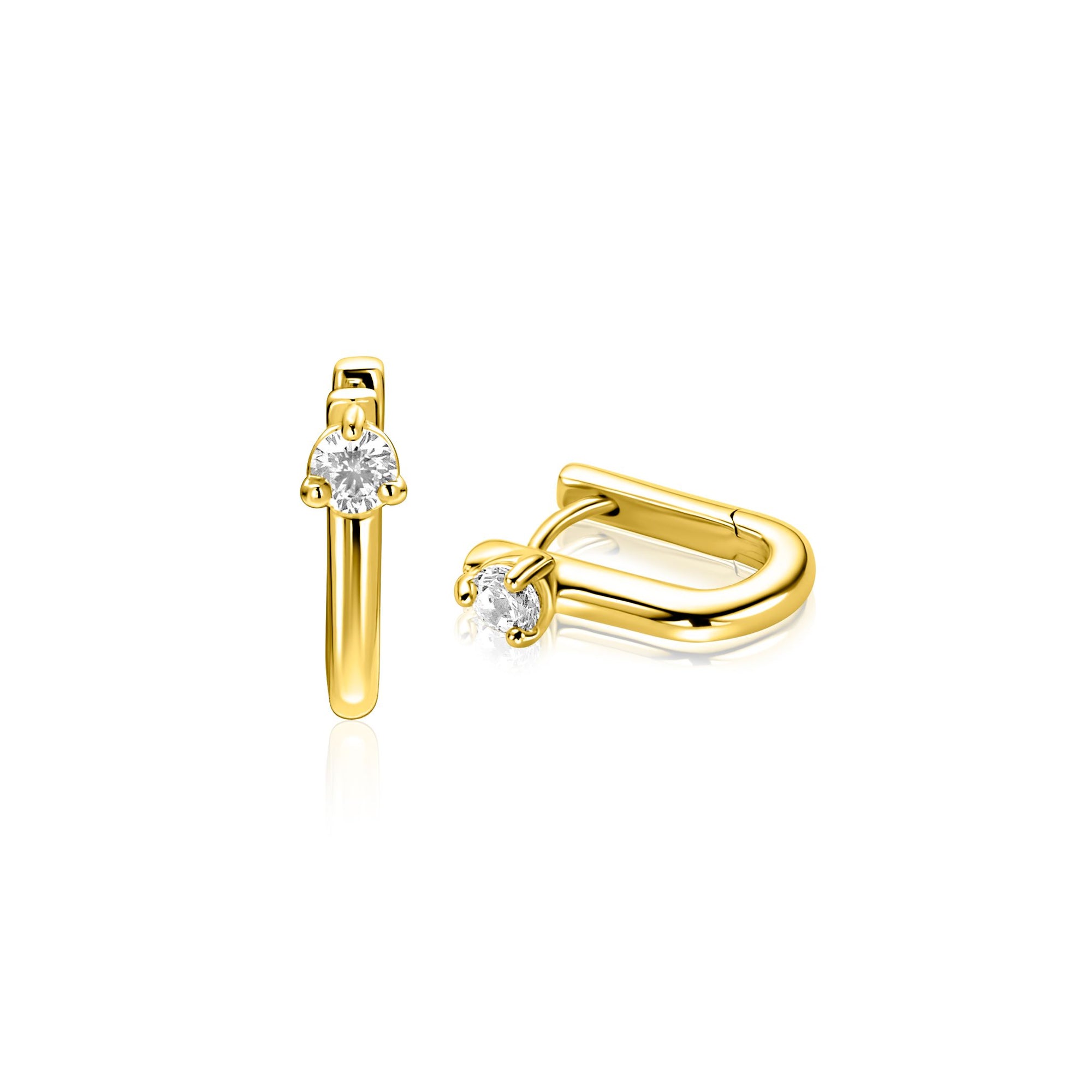 ZINZI gold plated zilveren oorringen U-vorm met witte zirkonia 14mm ZIO2733Y - PansiteNederland.nl