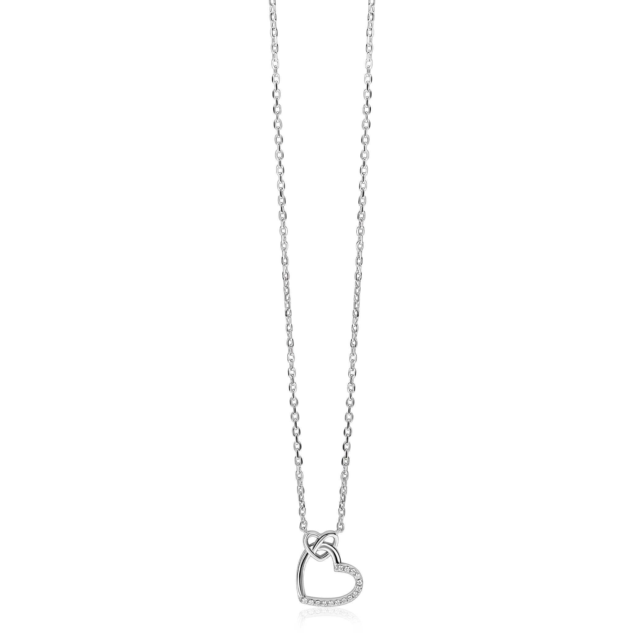 ZINZI Zilveren Ketting met Hartjes en Witte Zirkonia - ZIC2874