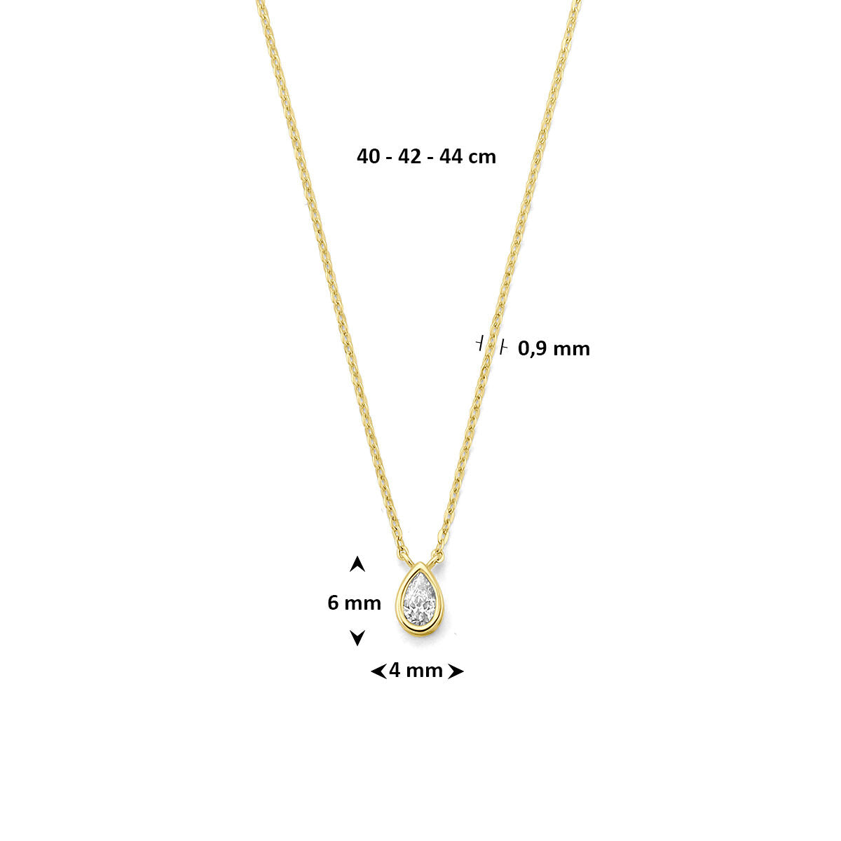 Collier zirkonia 9K geelgoud 40 - 42 - 44 cm