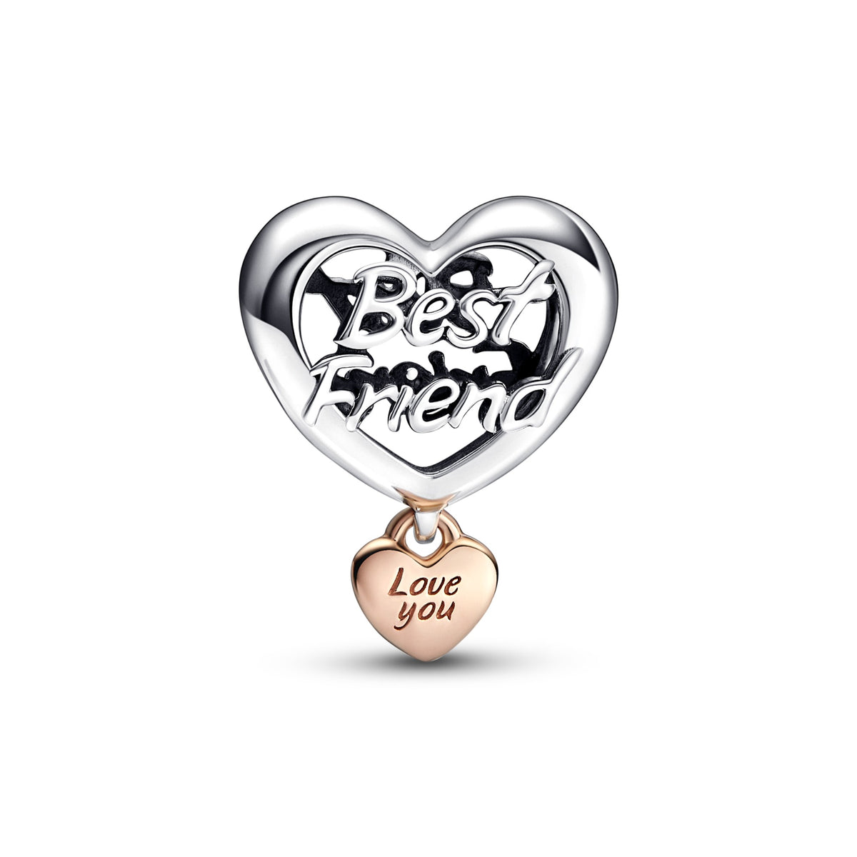 Pandora Love You Best Friend Heart Bedel bicolor zilver en roségoudverguld 782243C00