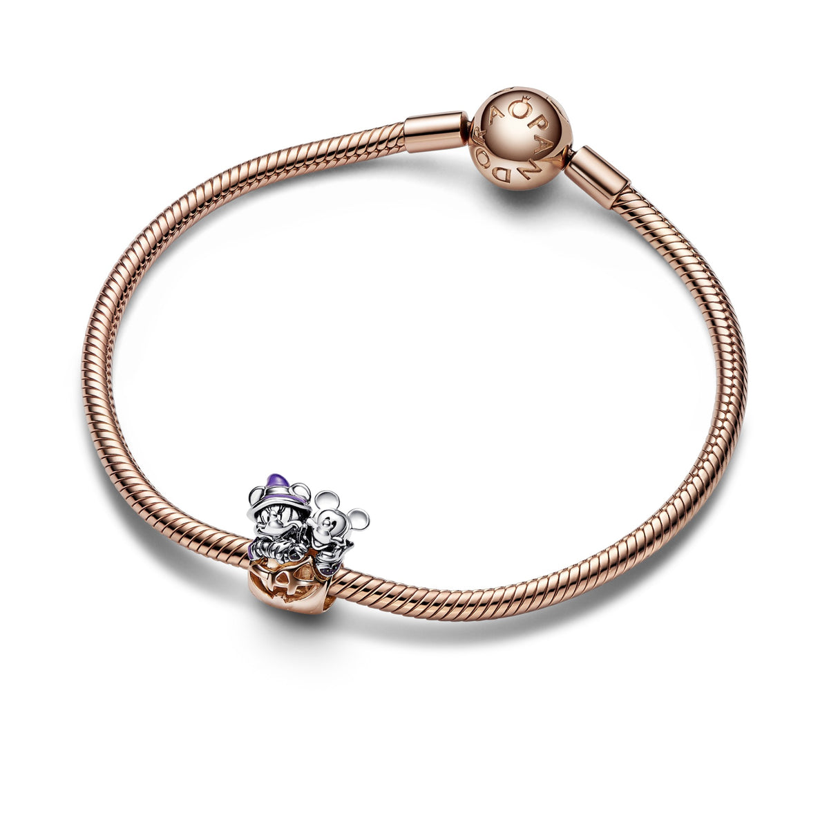 Pandora Disney Mickey Mouse & Minnie Mouse Halloween Pompoen Bedel bicolor zilver en roségoudverguld 782816C01