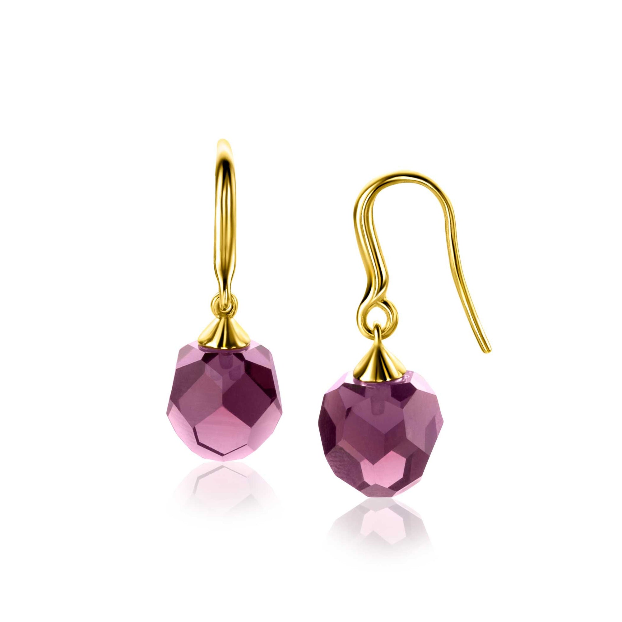 Zinzi 27mm gold plated zilveren oorhangers met paarse bead 10mm ZIO266PG - PansiteNederland.nl