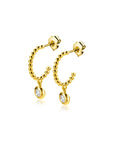 Zinzi Gold 14 krt gouden halve bolletjes oorringen als oorstekers en bungelend ronde witte zirkonia's 4mm ZGO320