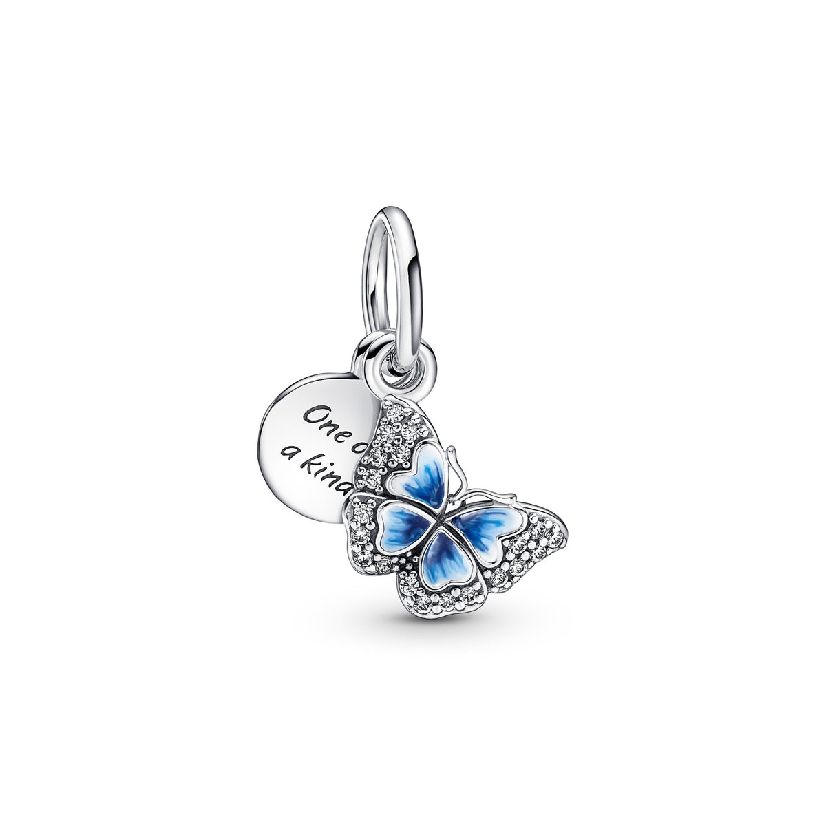 Pandora Blauwe Vlinder & Citaat Dubbele Hangende Bedel zilver