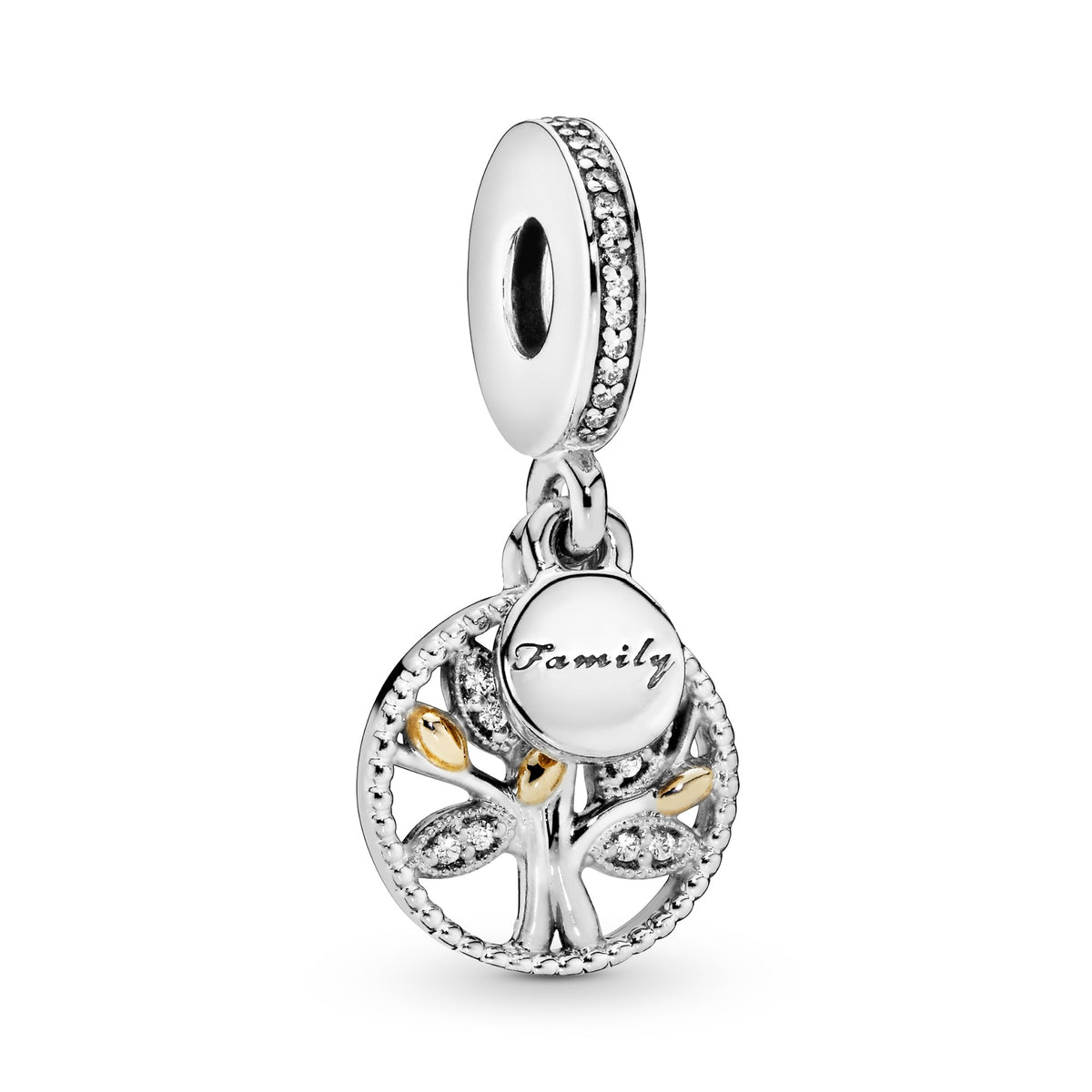 Pandora Sparkling Family Tree Hangende Bedel zilver en 14 karaat goud