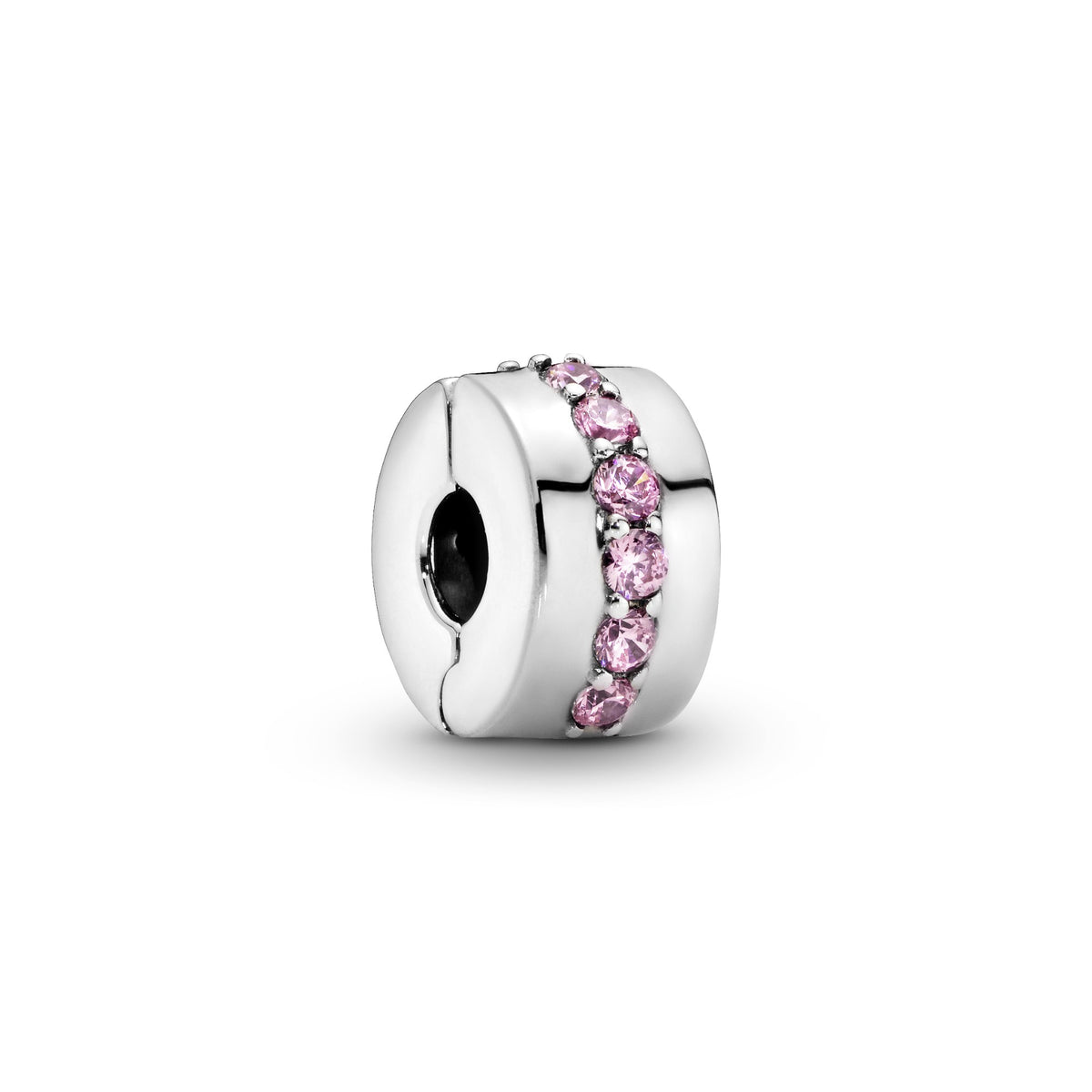 Pandora Pink Sparkling Row Clip Bedel zilver