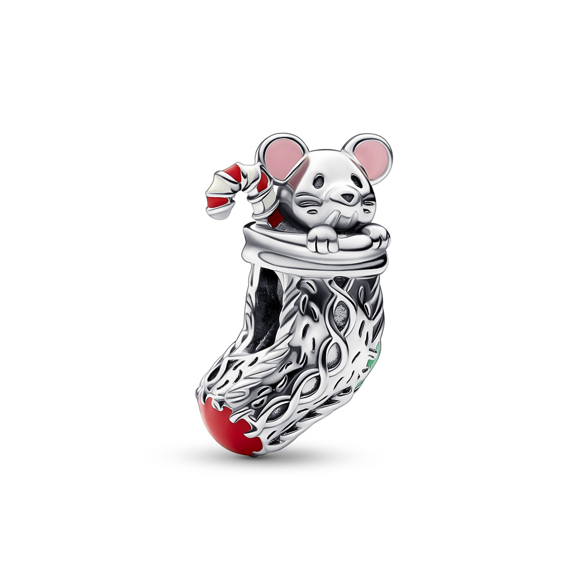 Pandora Kerstbedel Muis in Kerstsok zilver