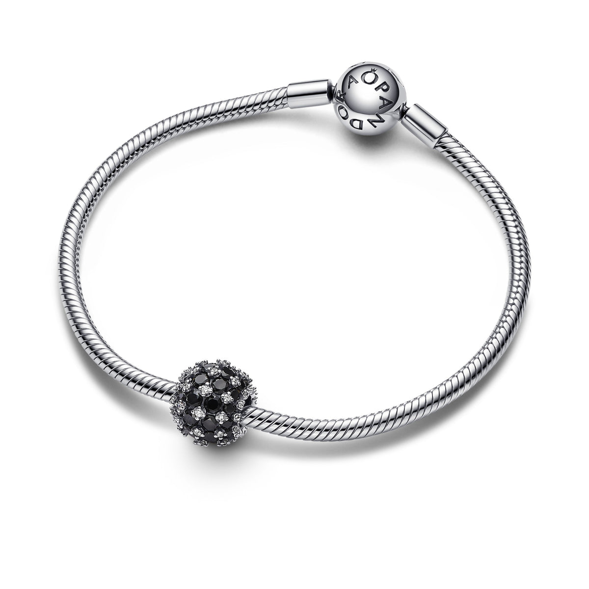Pandora Sprankelende, zwarte, ronde pavébedel zilver 792630C04