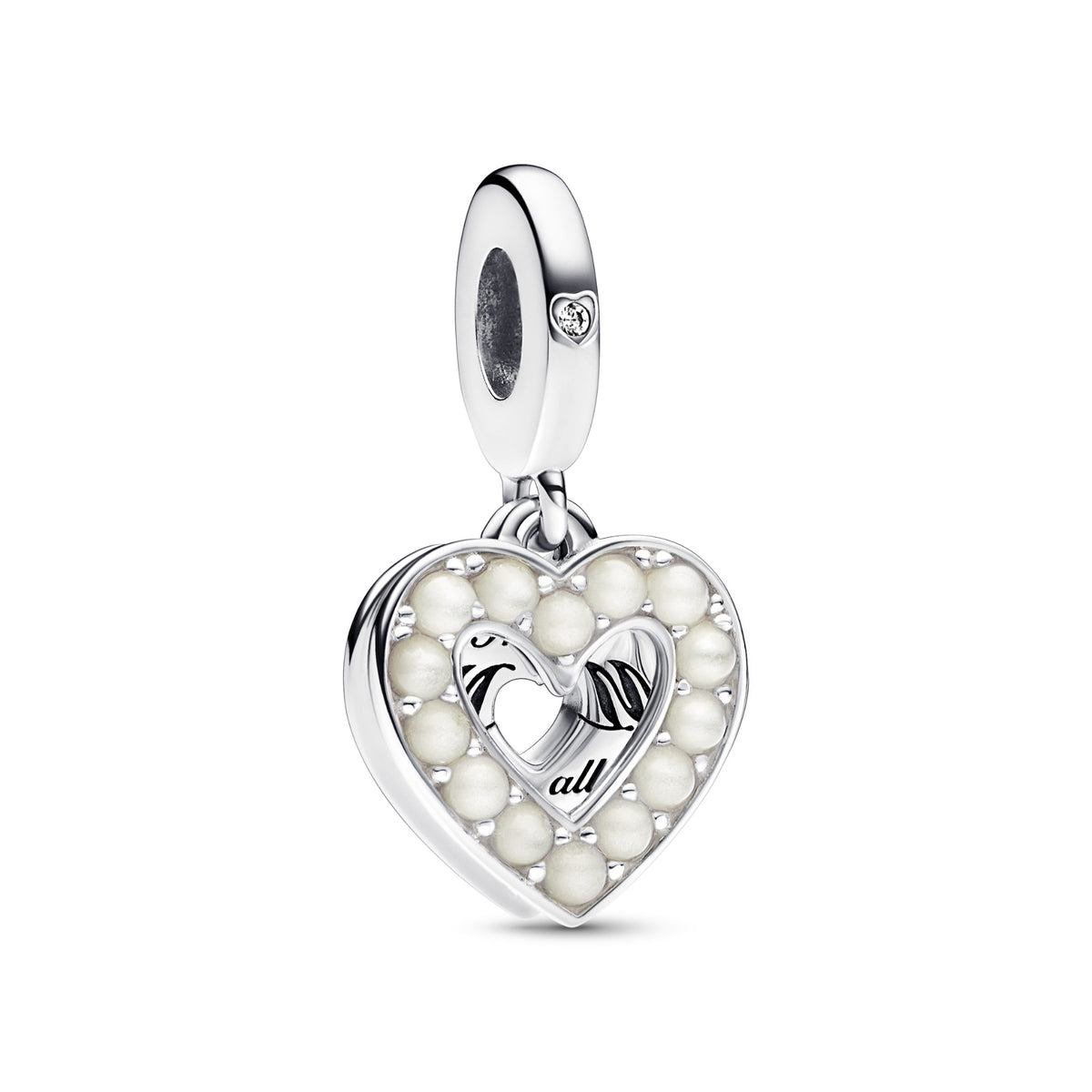 Pandora Parelmoer Wit Hart Dubbele Hangende Bedel zilver