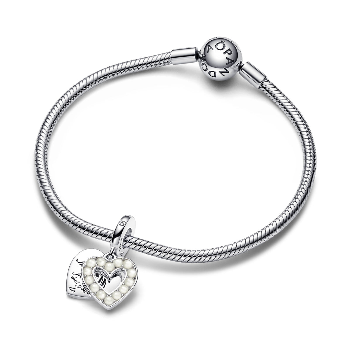 Pandora Parelmoer Wit Hart Dubbele Hangende Bedel zilver 792649C01