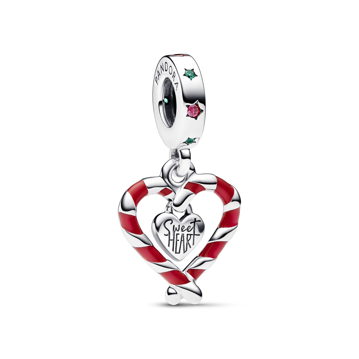 Pandora Dubbele Zuurstok Hart Kerst Hangende Bedel zilver
