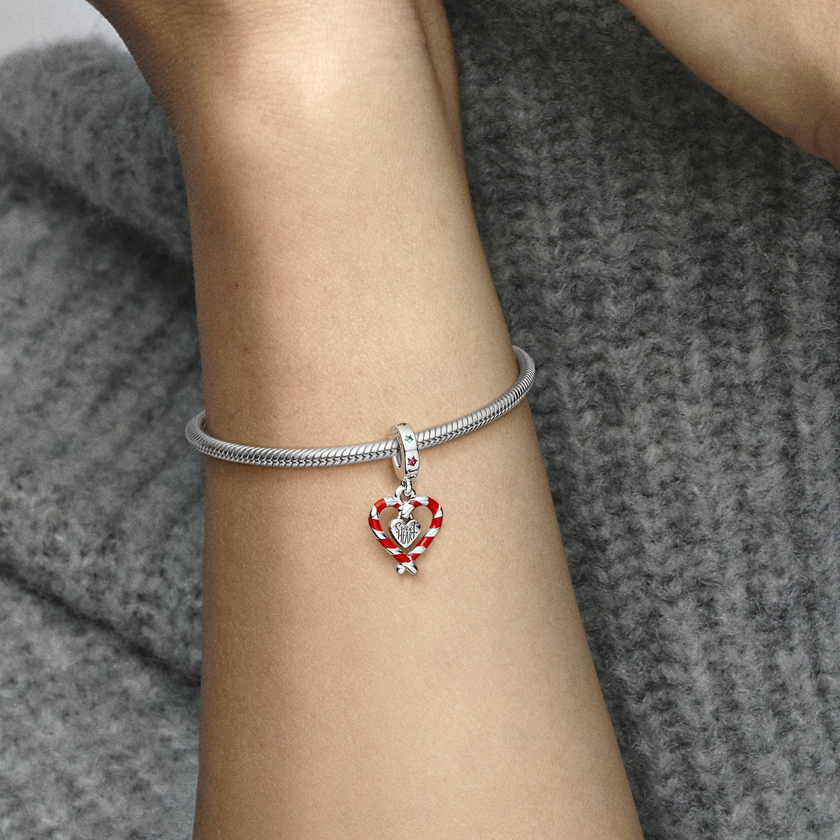 Pandora Dubbele Zuurstok Hart Kerst Hangende Bedel zilver 792822C01