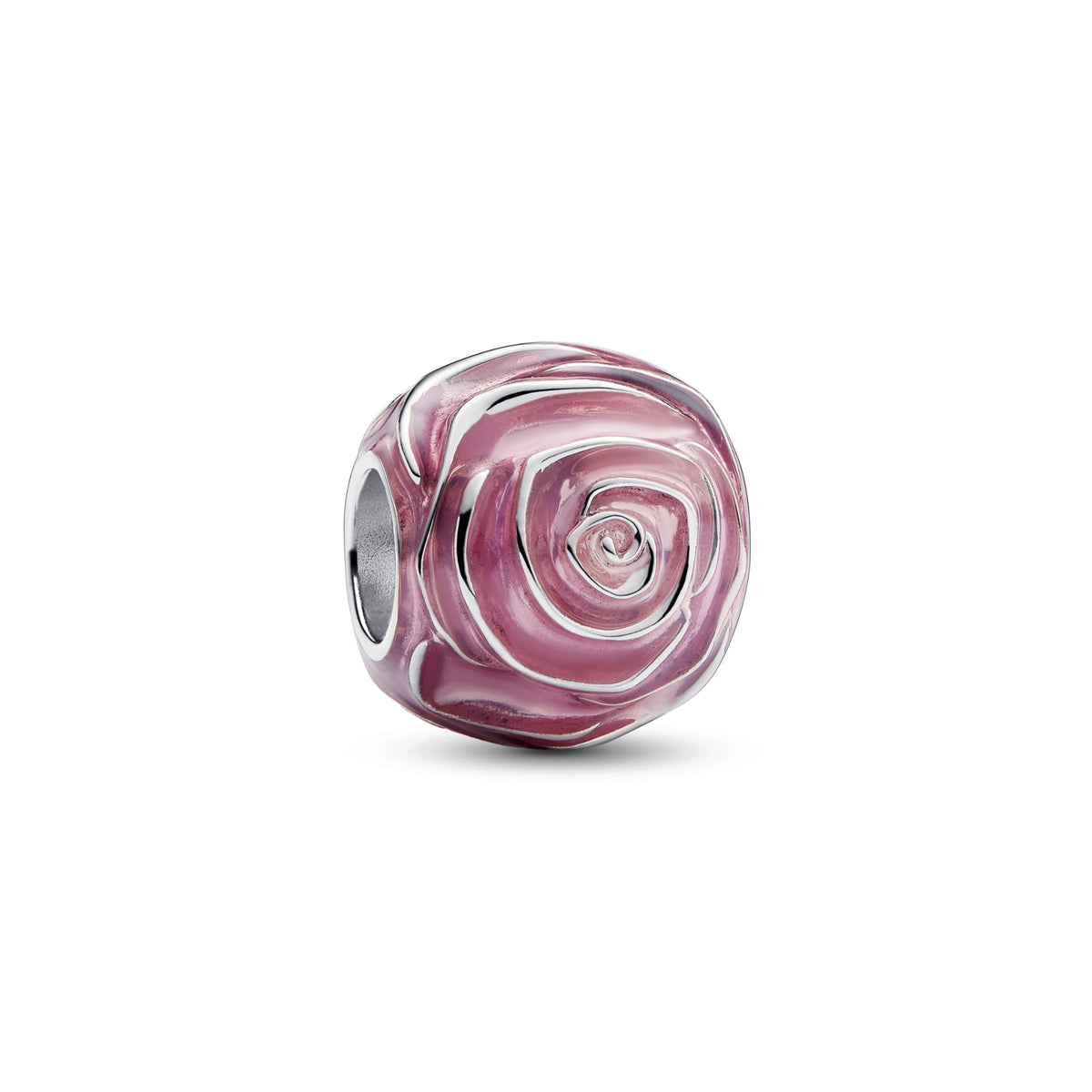 Pandora Roze roos in bloei bedel zilver