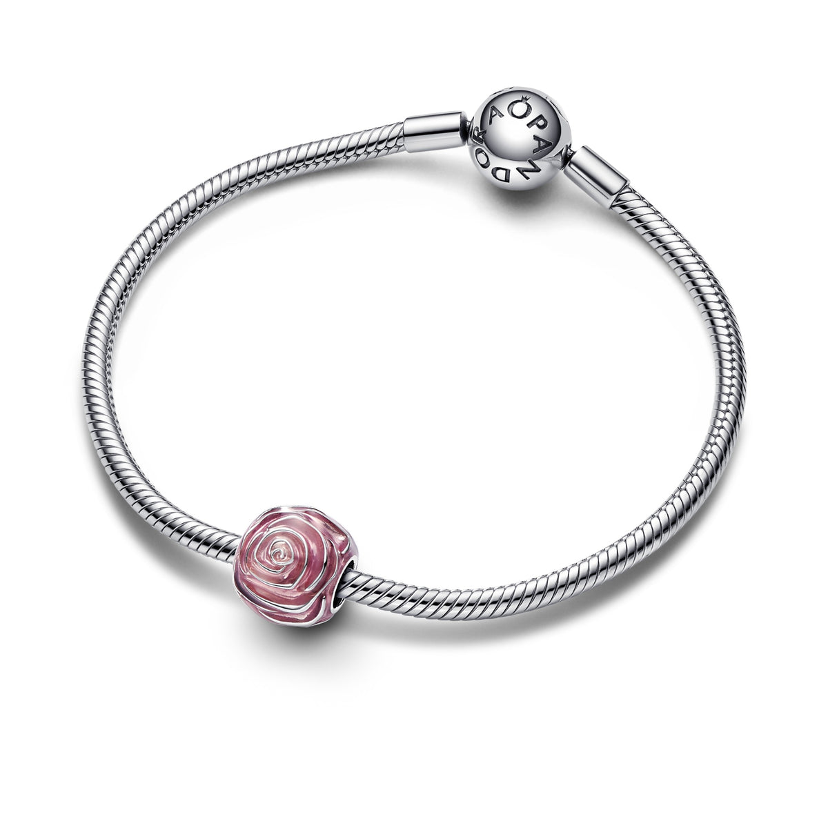 Pandora Roze roos in bloei bedel zilver 793212C01