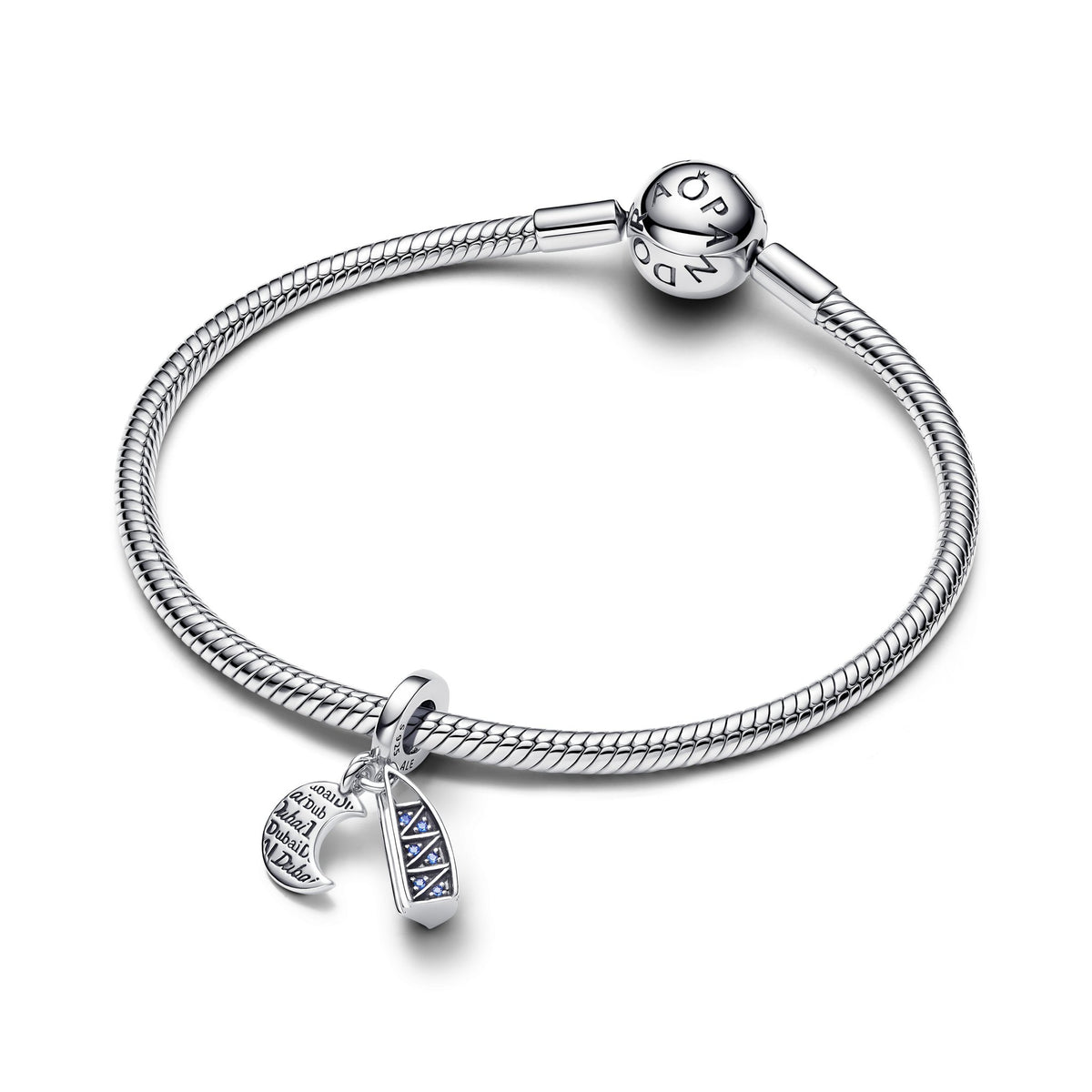 Pandora Burj Al Arab Dubai Dubbele Hangende Bedel zilver aan armband
