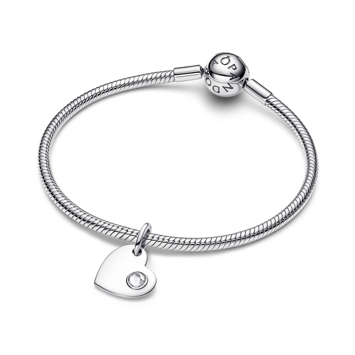 Pandora April Graveerbare Hart Heldere Steen Hangende Bedel zilver 794295C04