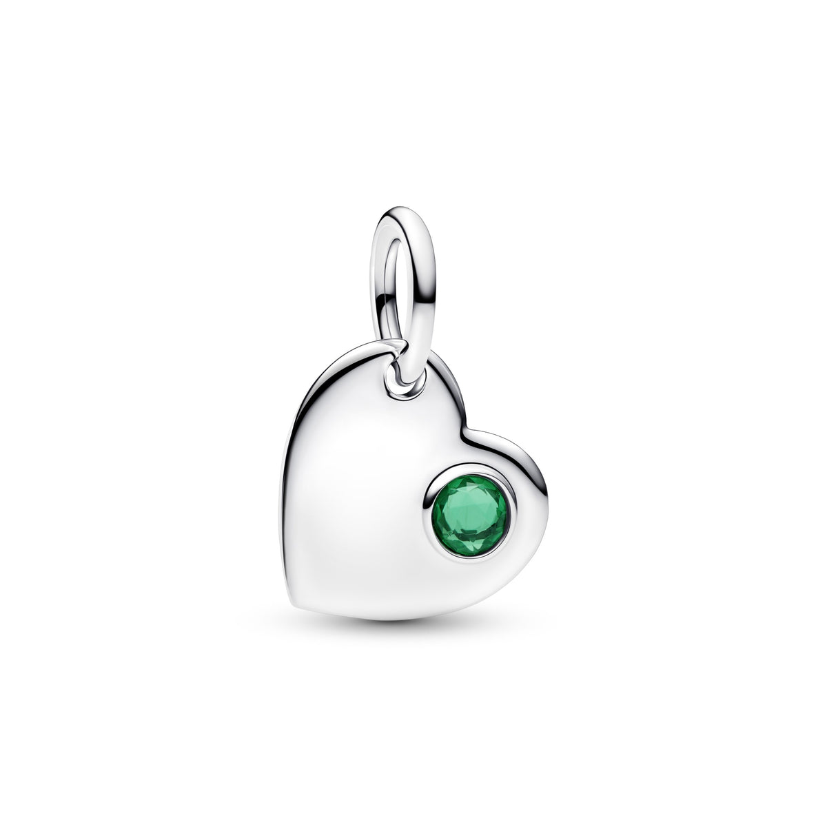 Pandora Mei Graveerbare Hart Groene Steen Hangende Bedel zilver