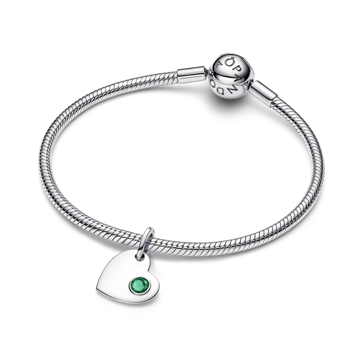 Pandora Mei Graveerbare Hart Groene Steen Hangende Bedel zilver 794295C05